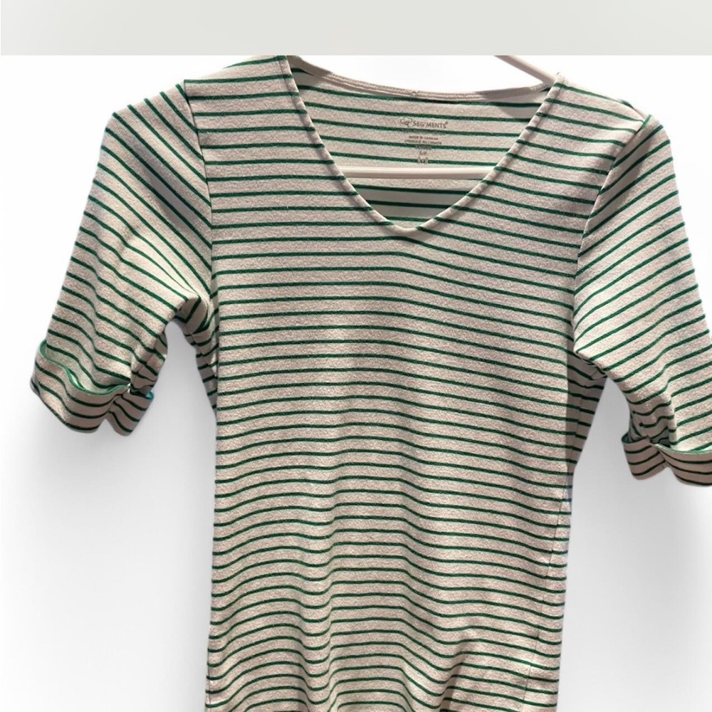 Segments Striped Green and White 3/4 sleeve Top